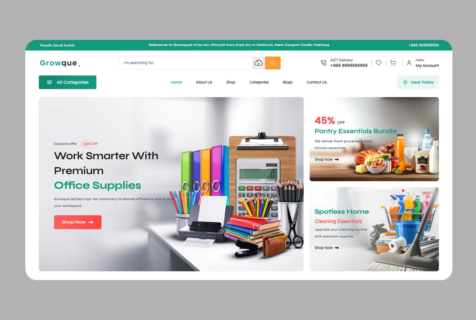 Growque storefront homepage