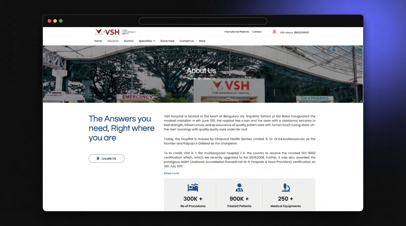 VSH Hospital About Us page